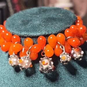 "Red Tears": Bright Red-Orange Glass Teardrop Beaded Charm Bracelet